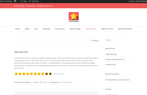 A WordPress Post with a 10-star rating scale below the body copy