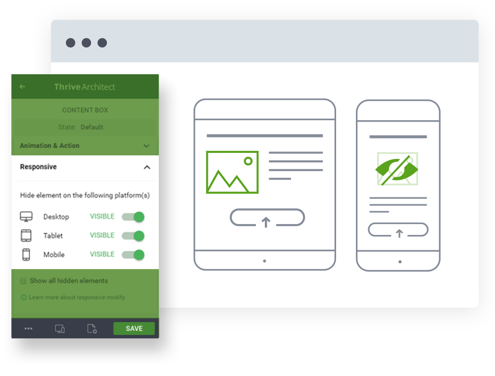 Thrive Architect users can hide an image or other page element on different screen sizes