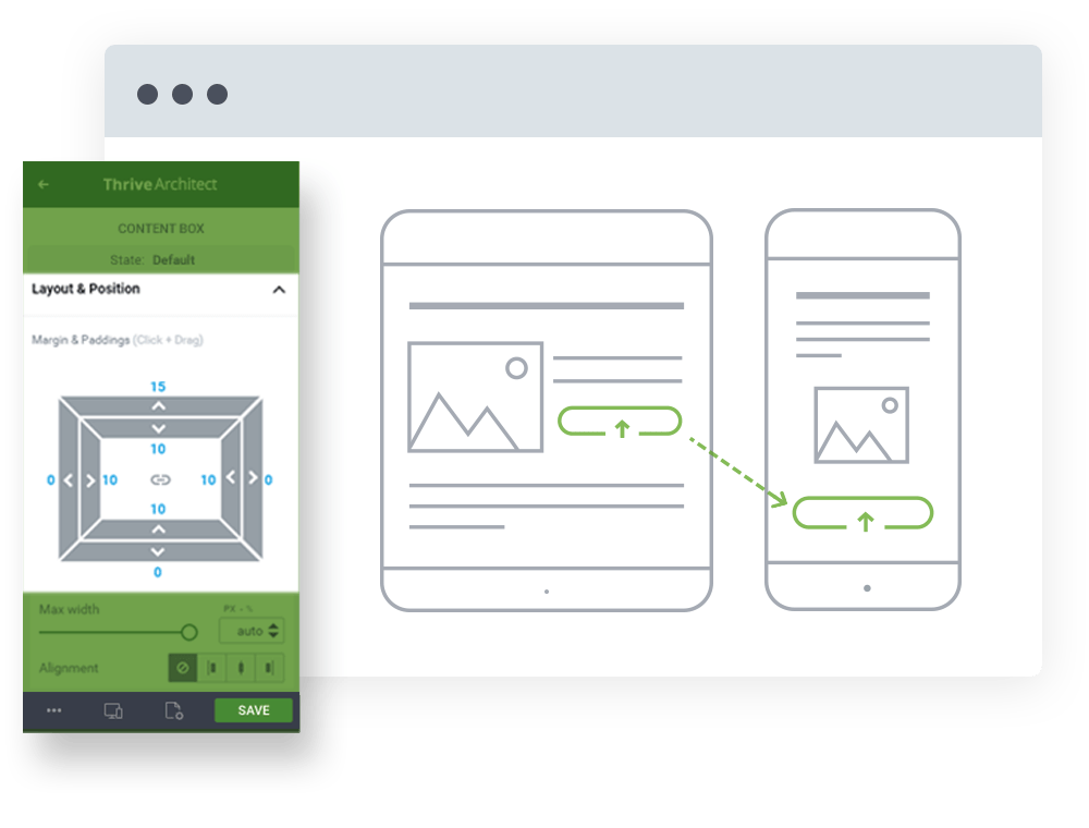 Thrive Architect users can change the position of a button on different screen sizes