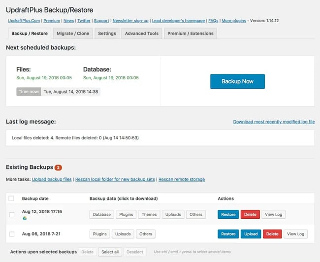 UpdraftPlus must-have WordPress plugins