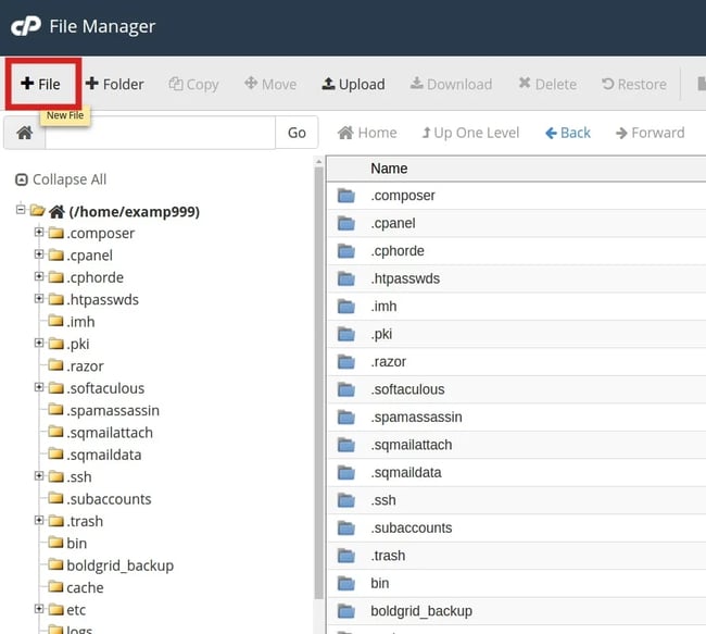 Click +File icon in cpanel to create default wordpress htaccess file