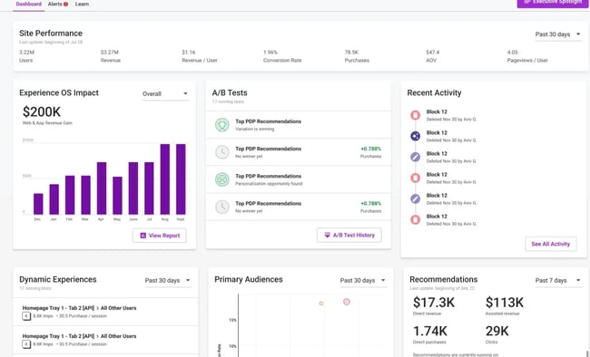 Dynamic Yield’s ai-powered site performance dashboard
