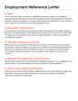 Template for an employment reference letter, including sections for the date, recipient's information, introduction, description of applicant's performance, and contact information for verification.