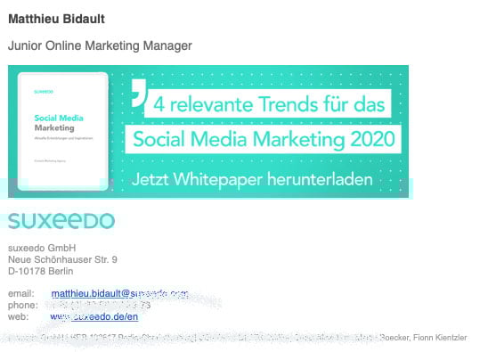Kreative Signatur Screenshot E-Mail suxeedo GmbH
