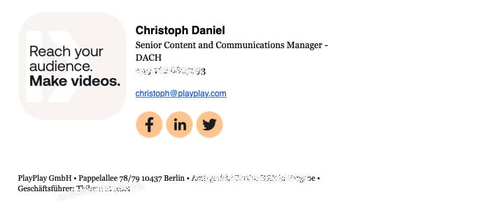 Kreative Signatur Screenshot E-Mail PlayPlay GmbH