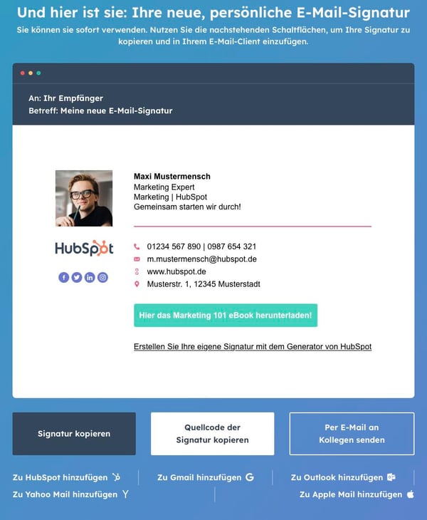 E-Mail-Signatur von  HubSpot in E-Mail einfügen