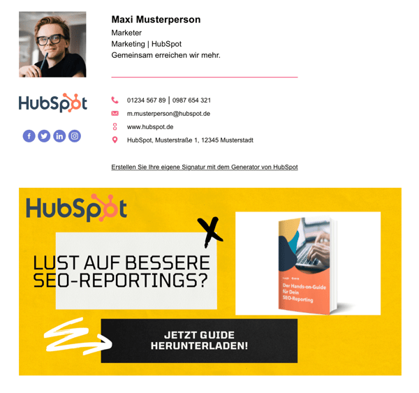 Email-Banner mit CTA erstellt mit E-Mail-Signatur-Generator