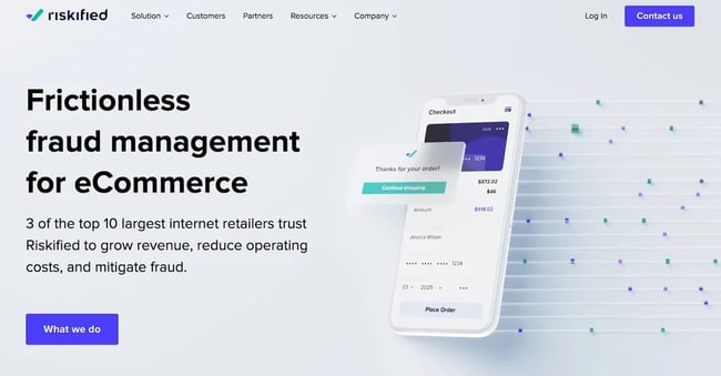 homepage for the ecommere fraud protection software riskified