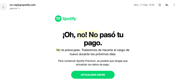 Ejemplo de correo con no-reply de Spotify