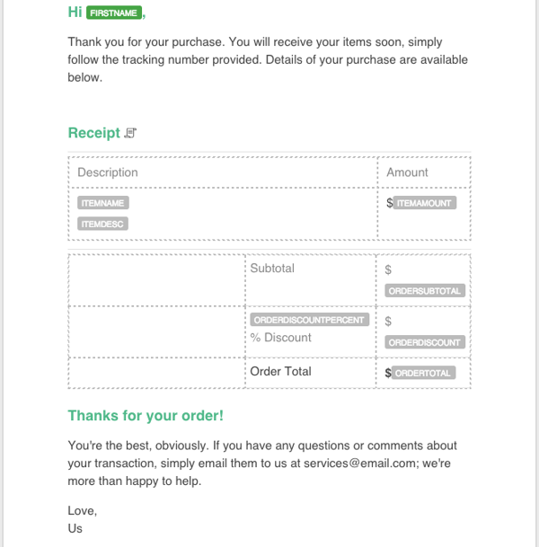 Email Reciept sent using Hubspot Transactional Email