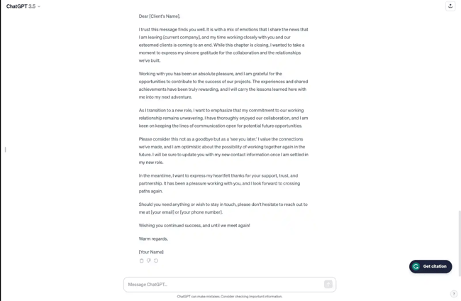 Farewell email for your clients