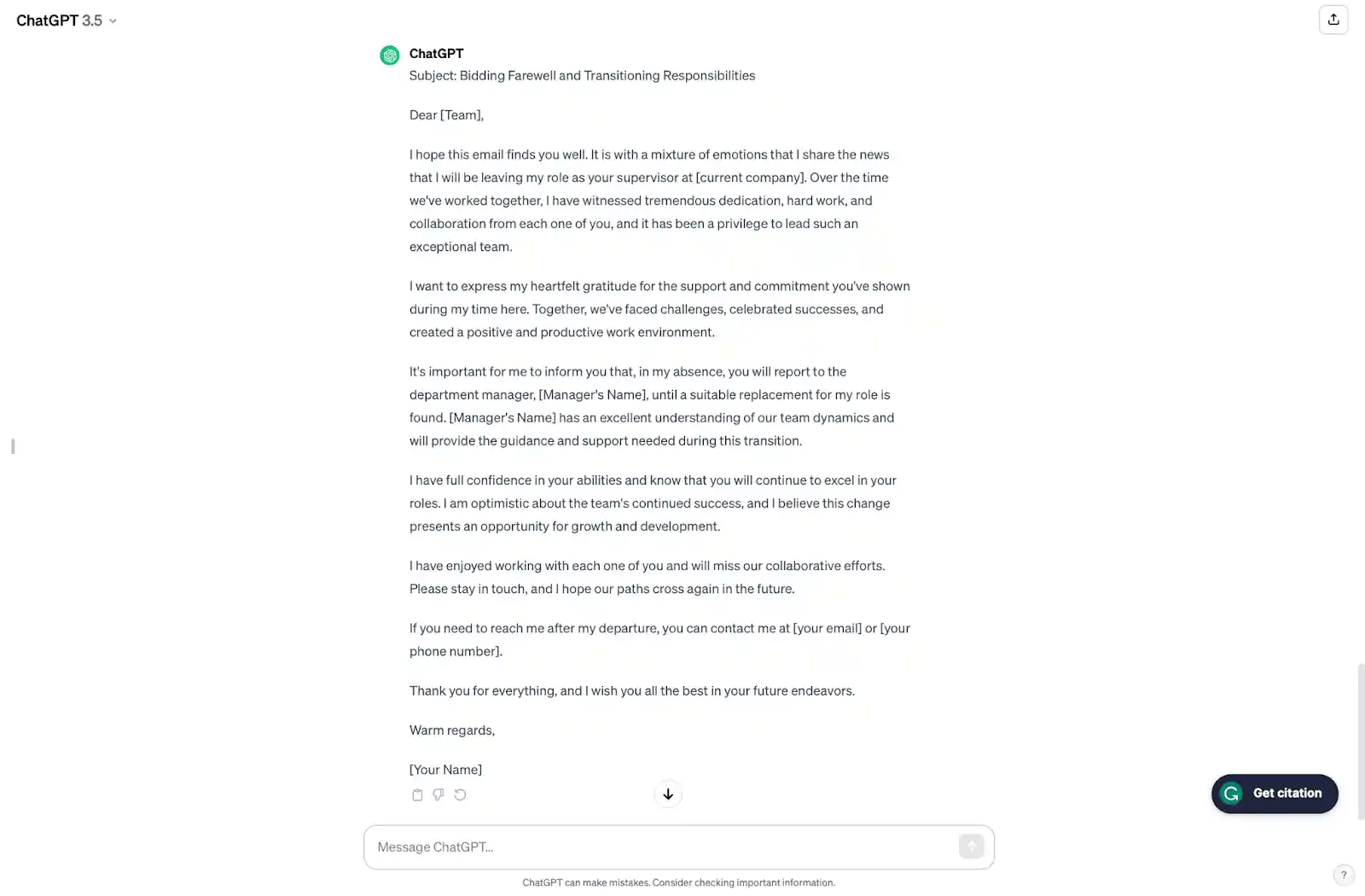 Farewell email for your direct reports