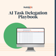 A desktop computer displaying the AI Task Delegation Playbook worksheet on a light background, alongside a large green circle graphic.