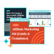 Collage of digital marketing materials featuring a guide on creating affiliate websites, a profit and revenue tracker, and various colorful charts, all branded with ̽ѡ.