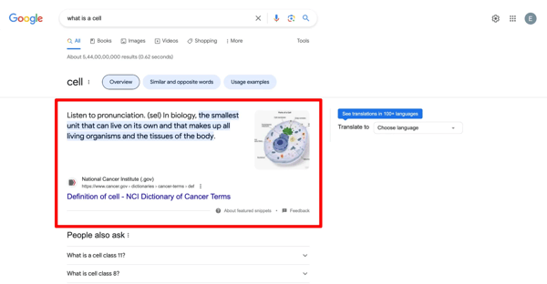 customer acquisition costs  Featured snippets in SERP for the question What is a cell?