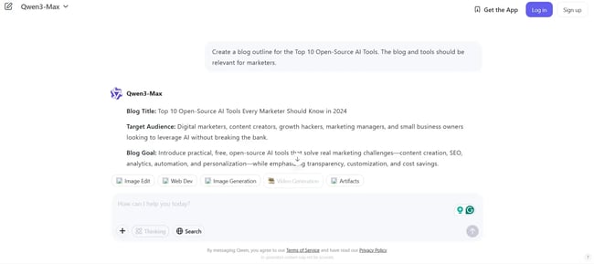 First blog outline output by Qwen Chatbot, AI-generated text by Qwen Chatbot
