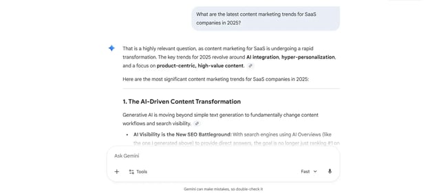 First search output by Gemini search engine, AI-generated search result by Gemini