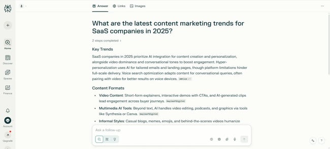 First search output by Perplexity AI search engine, AI-generated search result by Perplexity