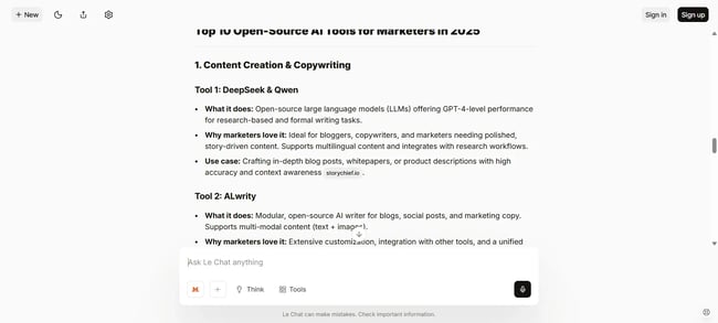 Follow-up prompt output by Mistral AI Chat, AI-generated text by Mistral AI Chat-1