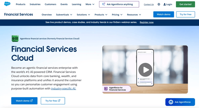 CRM for insurance companies, Salesforce Financial Services