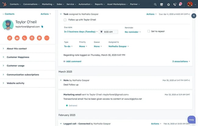 CRM ROI: HubSpot’s Contact Management helps save administrative time in the CRM.