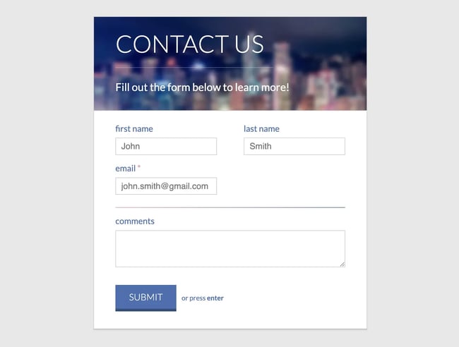 html form templates: Clean Contact Form by Nick Haskell
