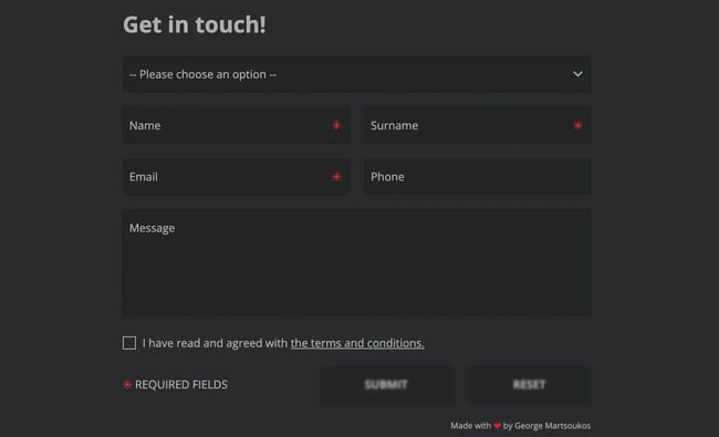 html form templates: Dark Stylish Contact Form by Envato Tuts+