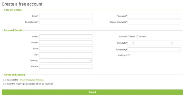html form templates: Registration Form Template by HubSpot