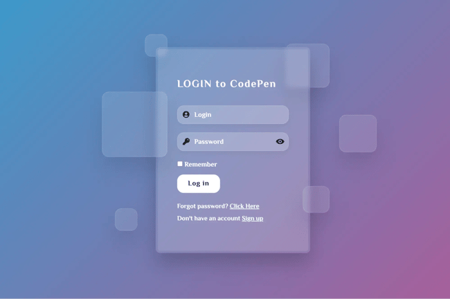 html form templates: glassmorphism login form by sebi