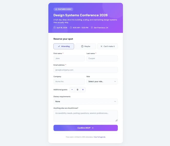 html form templates: Event RSVP Form Template by Clinton