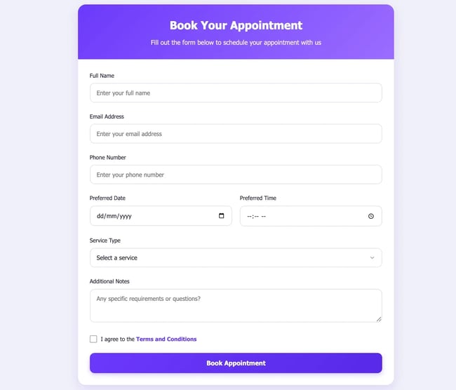 html form templates: Modern Appointment Registration Form by Bogdan Sandu