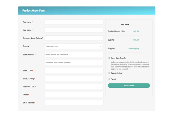 html form templates: Product Order Form by venkatesh