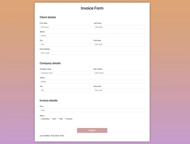 html form templates: Invoice form with validation by Monika