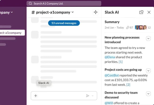 sales collaboration tools, slack AI summary