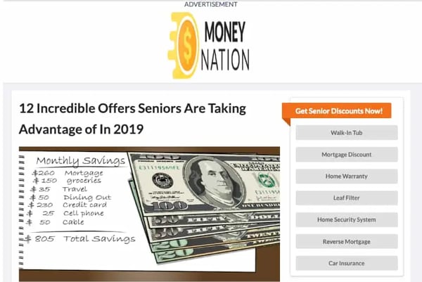 Full page native advertisement offering senior discounts