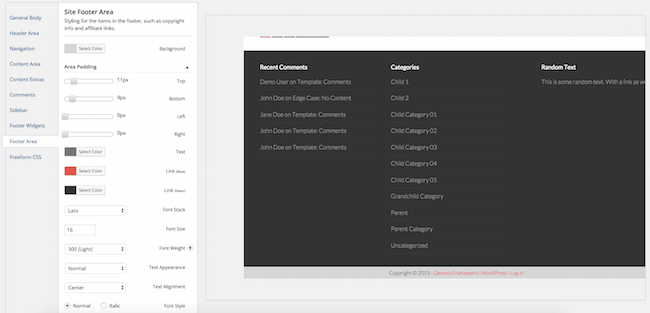 Genesis Design Palette Pro Footer Settings