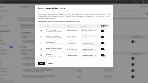 Synchronisation der Werbeanzeigen aus Google, Meta-Plattformen und LinkedIn