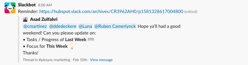 Screenshot Aufgaben-Automatisierung im Marketing mit Slack