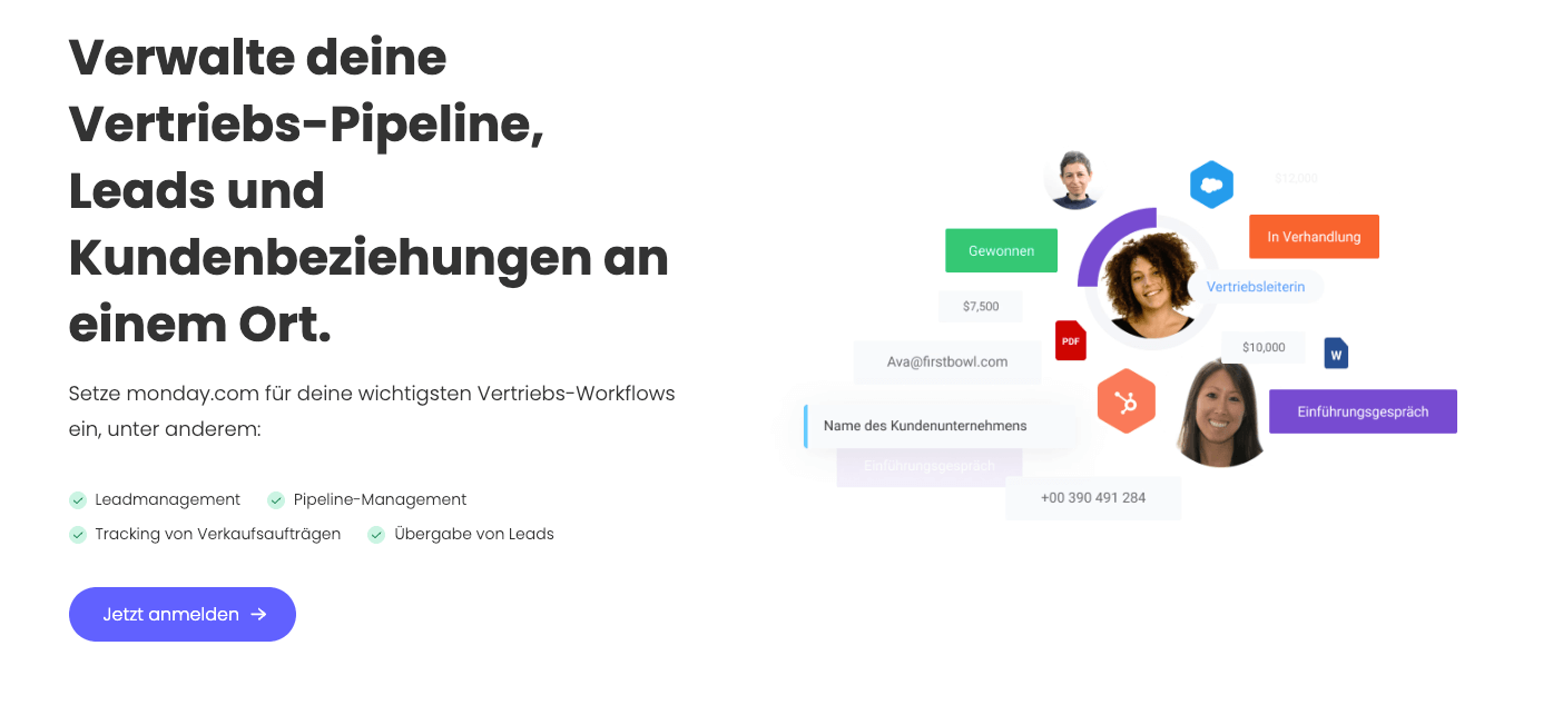 Screenshot der Monday Website