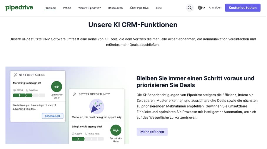 Pipedrive KI-CRM-Funktionen: Deal-Priorisierung mit Next Best Action und Better Opportunity Benachrichtigungen