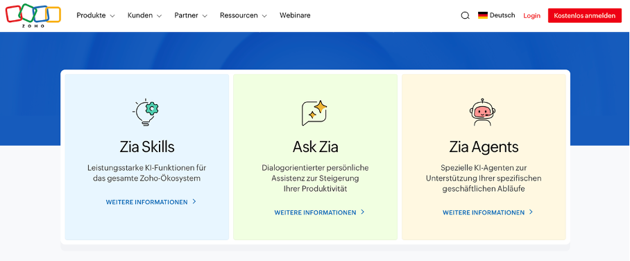 Zoho CRM KI-Übersicht: Zia Skills, Ask Zia und Zia Agents im Vergleich