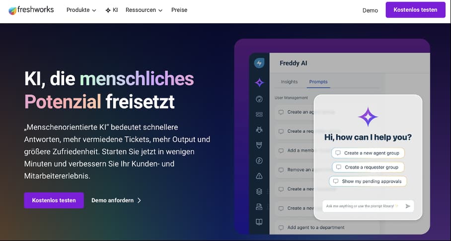 Freshworks Freddy AI Plattform: KI-Assistent mit Prompt-Interface und Agent-Management-Funktionen