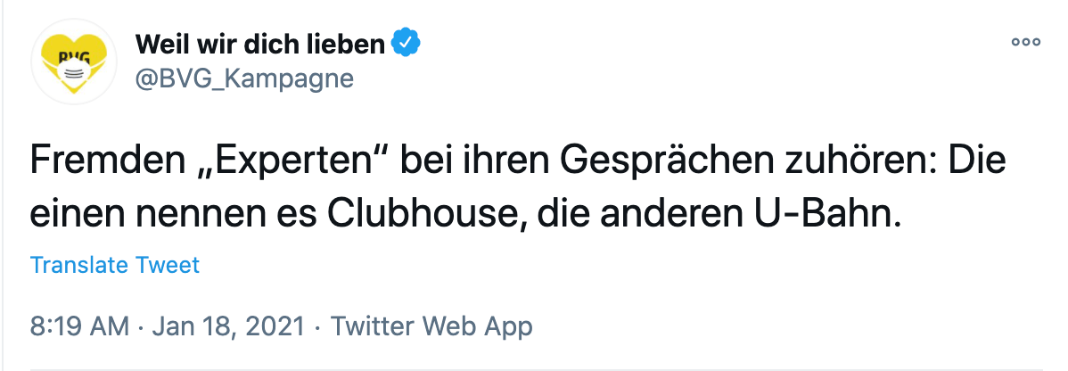 BVG Tweet zu Clubhouse