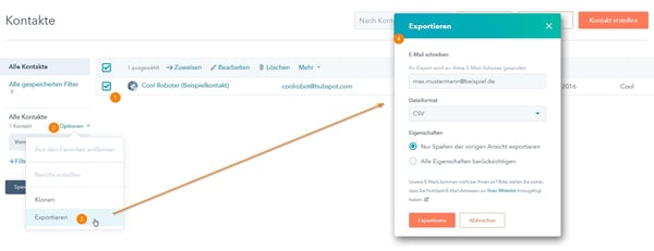 Kontaktdaten aus der HubSpot-Software exportieren