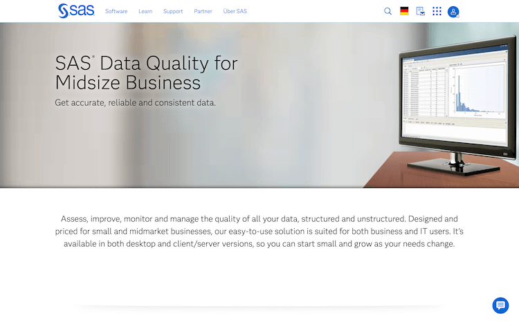 Screenshot der Sas Website, ein Tool für Datenqualitaet