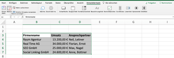 Zellen auswählen, auf denen das Excel Makro angewendet werden soll