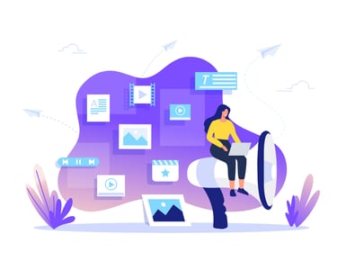 Mitarbeiterin die an Display Advertising arbeitet symbolisch in einer Grafik dargestellt