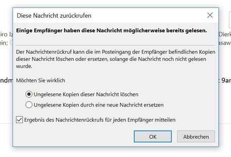 E-Mail in Outlook zurückrufen