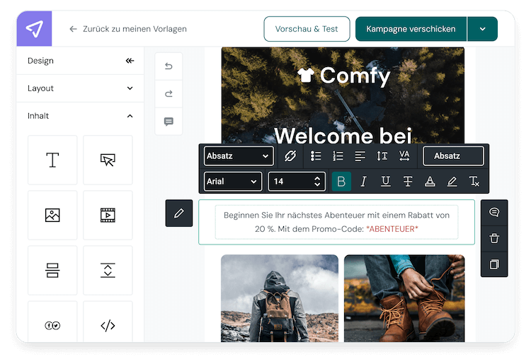 Screenshot des Mailjet Editors