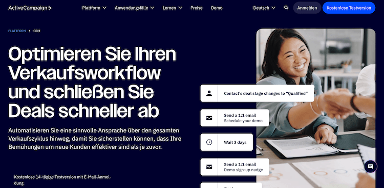 Screenshot der ActiveCampaign Website